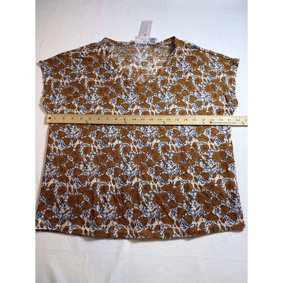 NWT Rachel Zoe Size Small Womens Orange Floral Linen Top Short Sleeve Shirt Boho - Picture 7 of 11